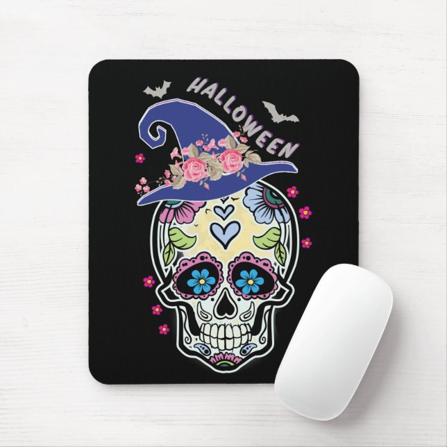 Halloween Flower Skull Mouse Pad (With Mouse)