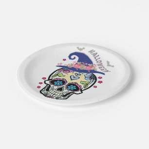 Halloween Flower Skull Paper Plate