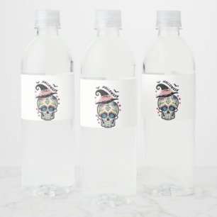 Halloween Flower Skull Water Bottle Label