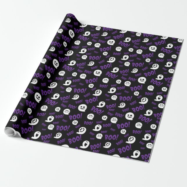 Halloween Fluffy Ghost Wrapping Paper (Unrolled)