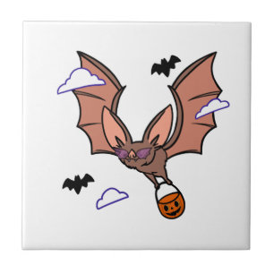 Halloween flying bat cute ceramic tile