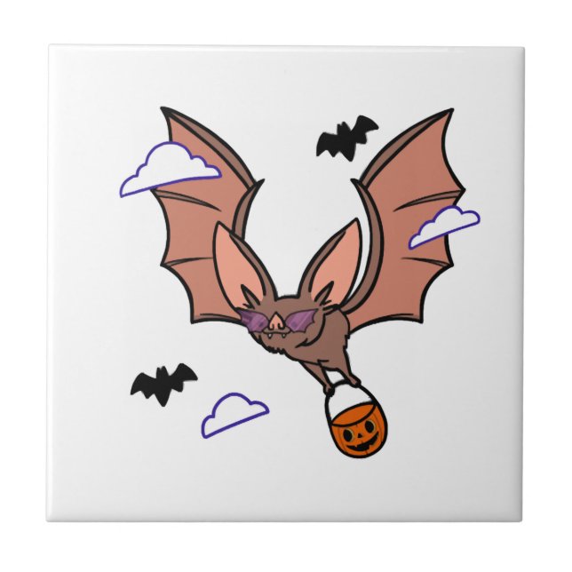 Halloween flying bat cute ceramic tile (Front)