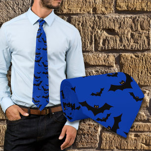 Halloween Flying Bats Night Blue Novelty Tie