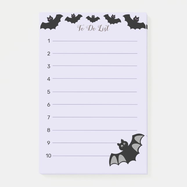 Halloween flying bats on periwinkle To Do List Post-it Notes (Front)