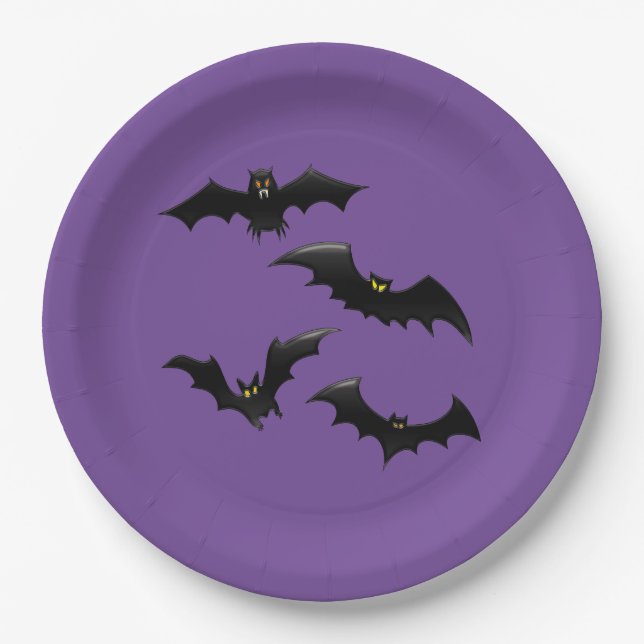 Halloween Flying Bats  Paper Plate (Front)