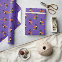 Halloween Flying Cute Witch with Broom Purple