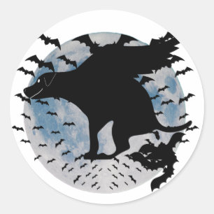 Halloween Flying Dog Bat Pooping Classic Round Sticker