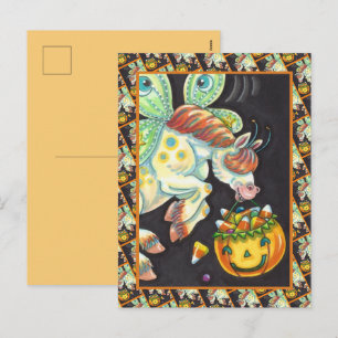 HALLOWEEN FLYING HORSE CANDY CORN HOLIDAY POSTCARD