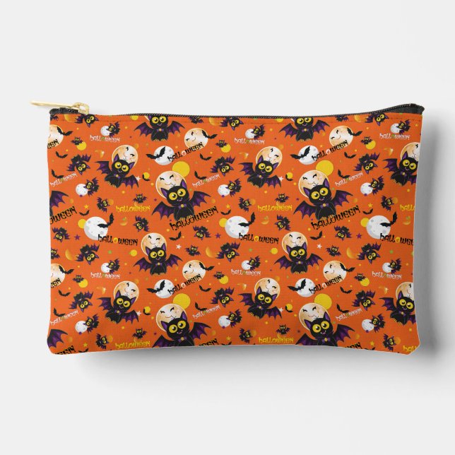Halloween Flying Vampire Bat Full Moon Stars Accessory Pouch (Front)