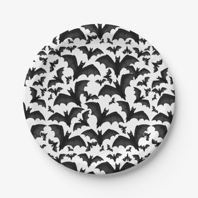 Halloween Flying Vampire Bats Paper Plates (Front)