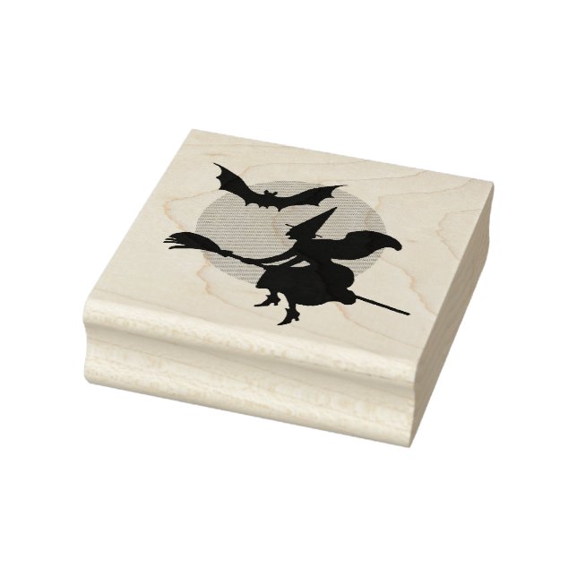 Halloween Flying Witch and Bat Rubber Stamp (Stamp)