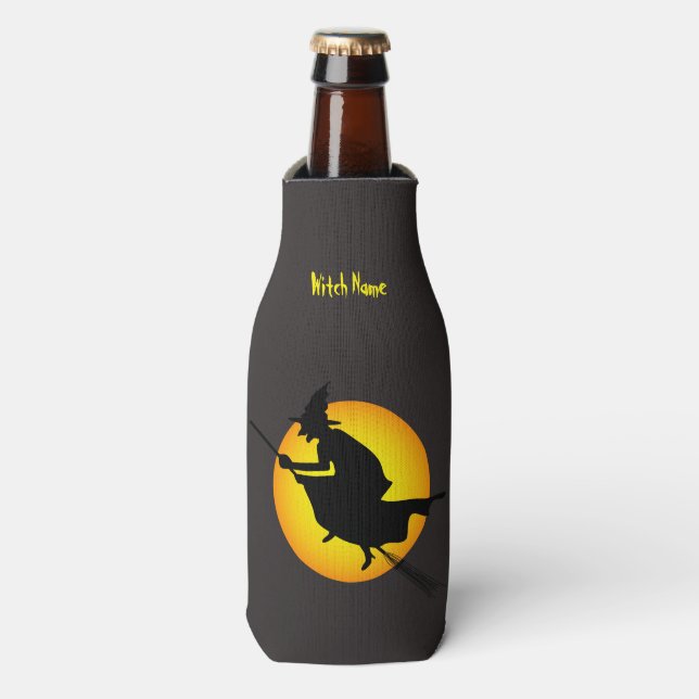 Halloween Flying Witch Broom Custom Bottle Cooler (Bottle Front)