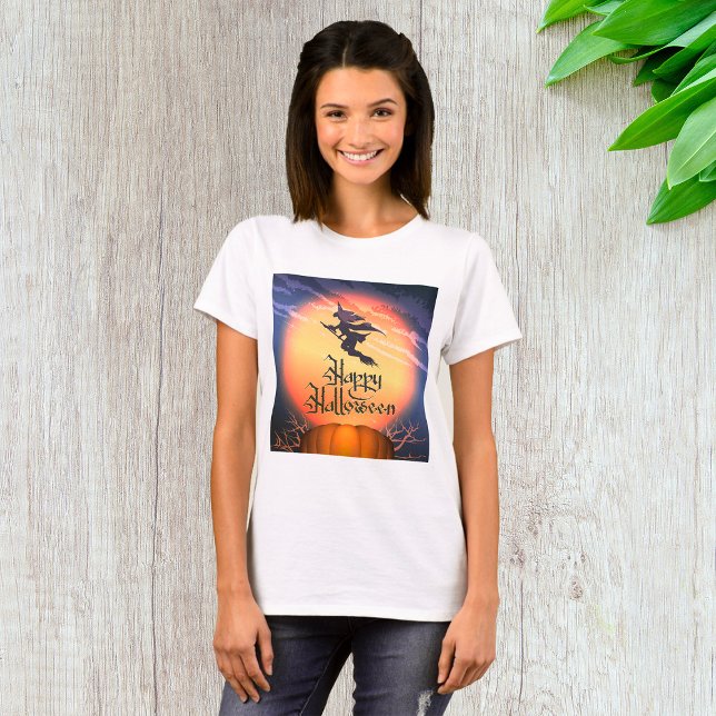 Halloween Flying Witch Broom Pumpkin T-Shirt (Creator Uploaded)