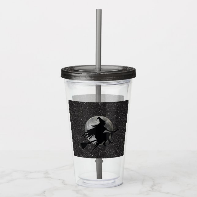 Halloween Flying Witch Cup With Lid and Straw (Front)