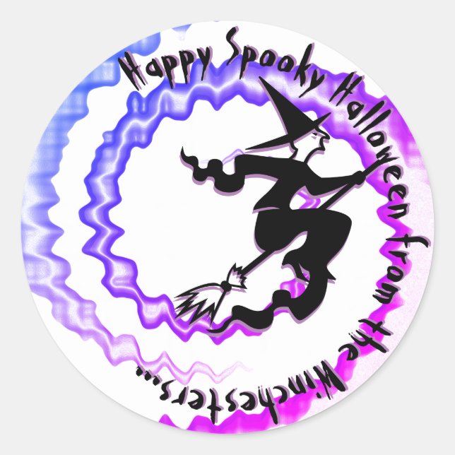 Halloween flying witch custom magic spell text classic round sticker (Front)