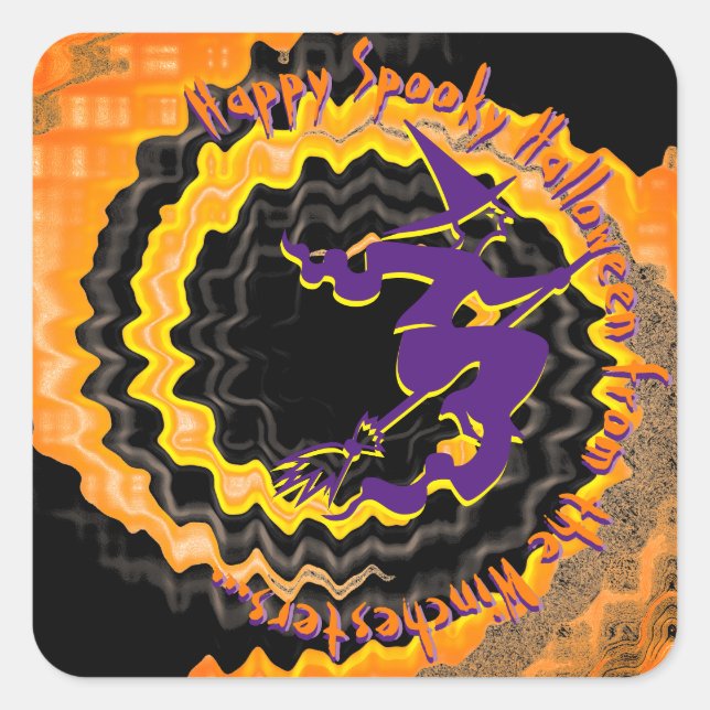 Halloween flying witch custom magic spell text square sticker (Front)