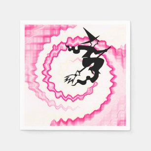 Halloween flying witch neon pink magic spell swirl napkin