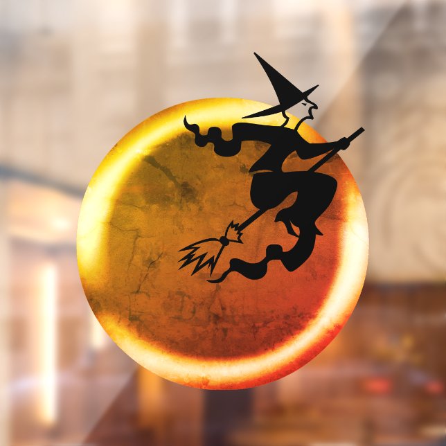 Halloween flying witch on gold full moon spooky (Sheet 2)