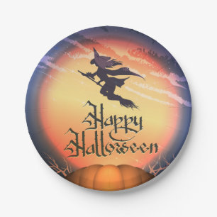Halloween Flying Witch Paper Plate