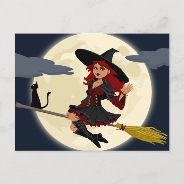 Halloween Flying Witch Postcard (Front)