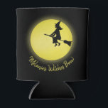 Halloween Flying Witch Whimsical Full Moon Can Cooler<br><div class="desc">A scary witch flying on her broomstick on an eery Halloween night. Watch out doe hex and spells on all Hallows Eve. This whimsical flying witch will be sure to make your Halloween gatherings extra spooky. This flying witch in the moonlight is a great way to add some extra fun...</div>