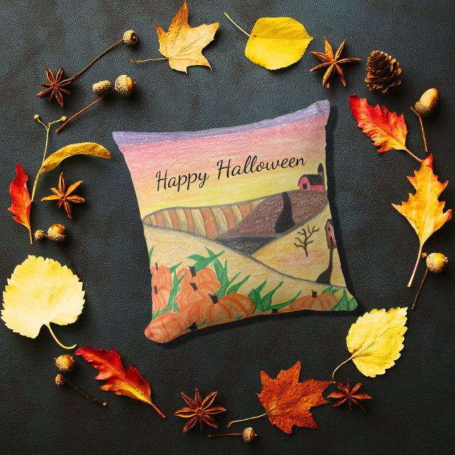 Halloween Folk Art Pumpkins Harvest Autumn Cushion (Creator Uploaded)