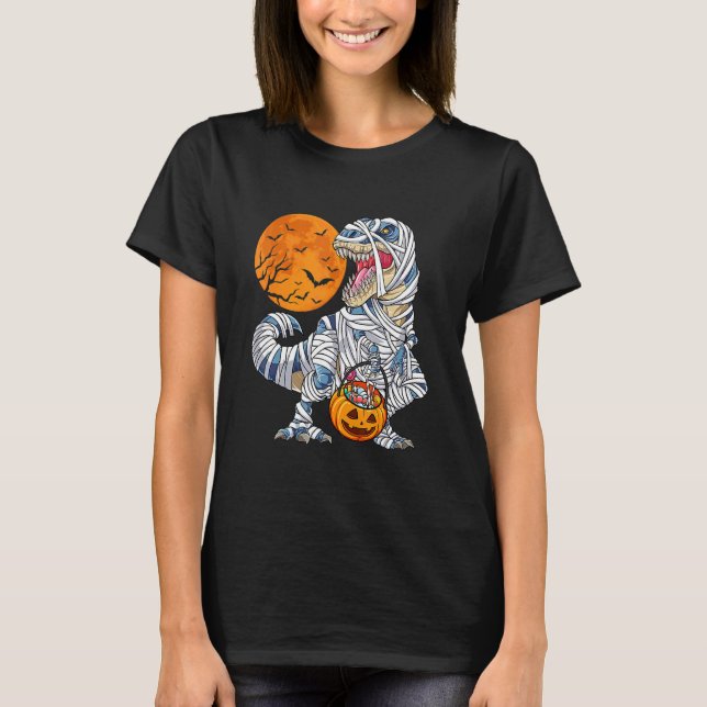 Halloween  For Boys Men Dinosaur Rex Mummy Pumpkin T-Shirt (Front)