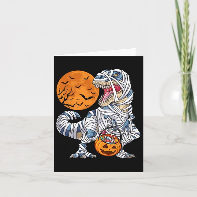 Halloween For Boys Men Dinosaur T Rex Mummy Pumpki Card (Front)