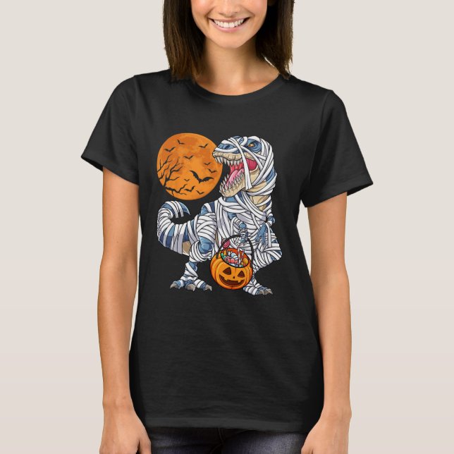 Halloween For Boys Men Dinosaur T Rex Mummy Pumpki T-Shirt (Front)