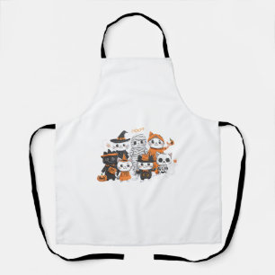 halloween for Cat Cute Kitten Skeleton Ghost Funny Apron