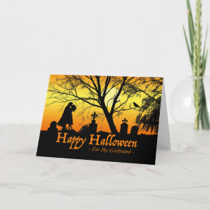 Halloween for Girlfriend, Couple Kissing, Cemetery Card