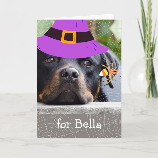 Halloween for Granddaughter Rottweiler and Spider Card (Front)