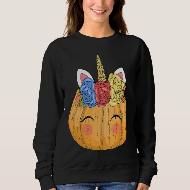 Halloween  for Kids Girls Cute Unicorn Pumpkin Sweatshirt (Front)