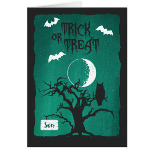 Halloween for Son Owl Crooked Tree Moon Bats Poem