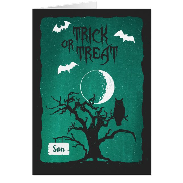 Halloween for Son Owl Crooked Tree Moon Bats Poem (Front)
