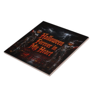 Halloween Forever In My Heart Gothic Pumpkin Jack Ceramic Tile