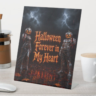 Halloween Forever In My Heart Gothic Pumpkin Jack Pedestal Sign