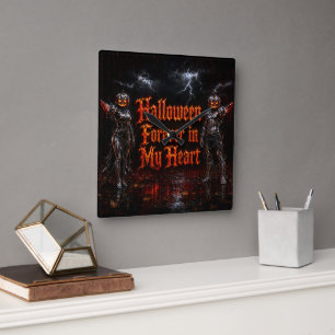 Halloween Forever In My Heart Gothic Pumpkin Jack Square Wall Clock