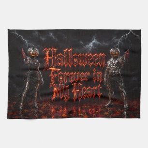 Halloween Forever In My Heart Gothic Pumpkin Jack Tea Towel