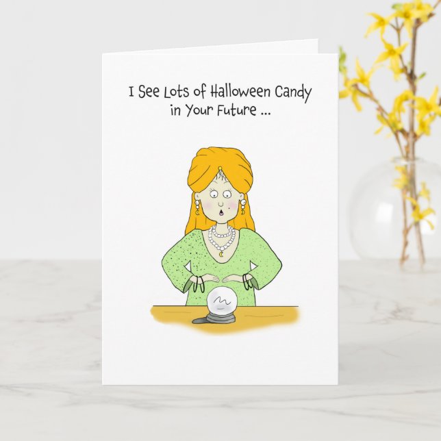 Halloween Fortune Teller with a Crystal Ball Card (Yellow Flower)