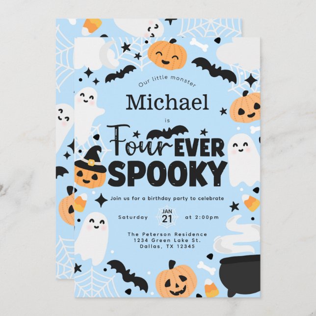 Halloween Four Ever Spooky 4th Birthday Party Invitation (Front/Back)