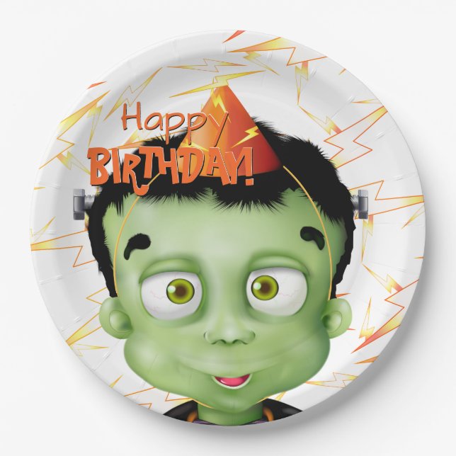 Halloween Frankenstein Monster Kids Birthday Party Paper Plate (Front)