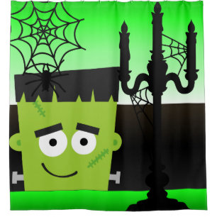 Halloween Frankenstein Spider Webs Candelabra Shower Curtain