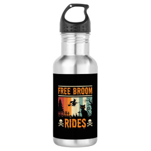 Halloween Free Broom Rides Witch Cat 532 Ml Water Bottle