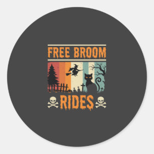Halloween Free Broom Rides Witch Cat Classic Round Sticker