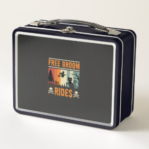 Halloween Free Broom Rides Witch Cat Metal Lunch Box
