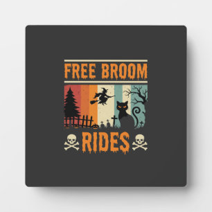 Halloween Free Broom Rides Witch Cat Plaque