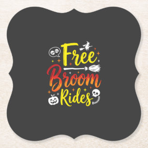 Halloween Free Broom Rides Witch Graphic Paper Coaster