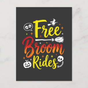 Halloween Free Broom Rides Witch Graphic Postcard