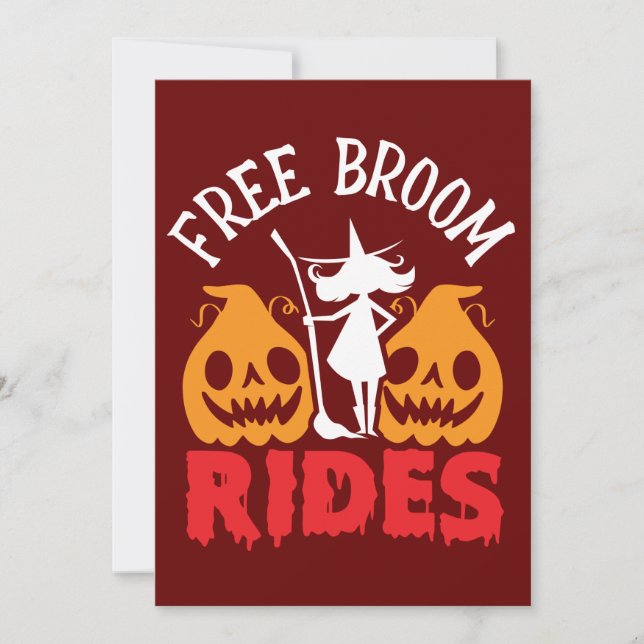 Halloween Free Broom Rides Witch Pumpkins Card (Front)